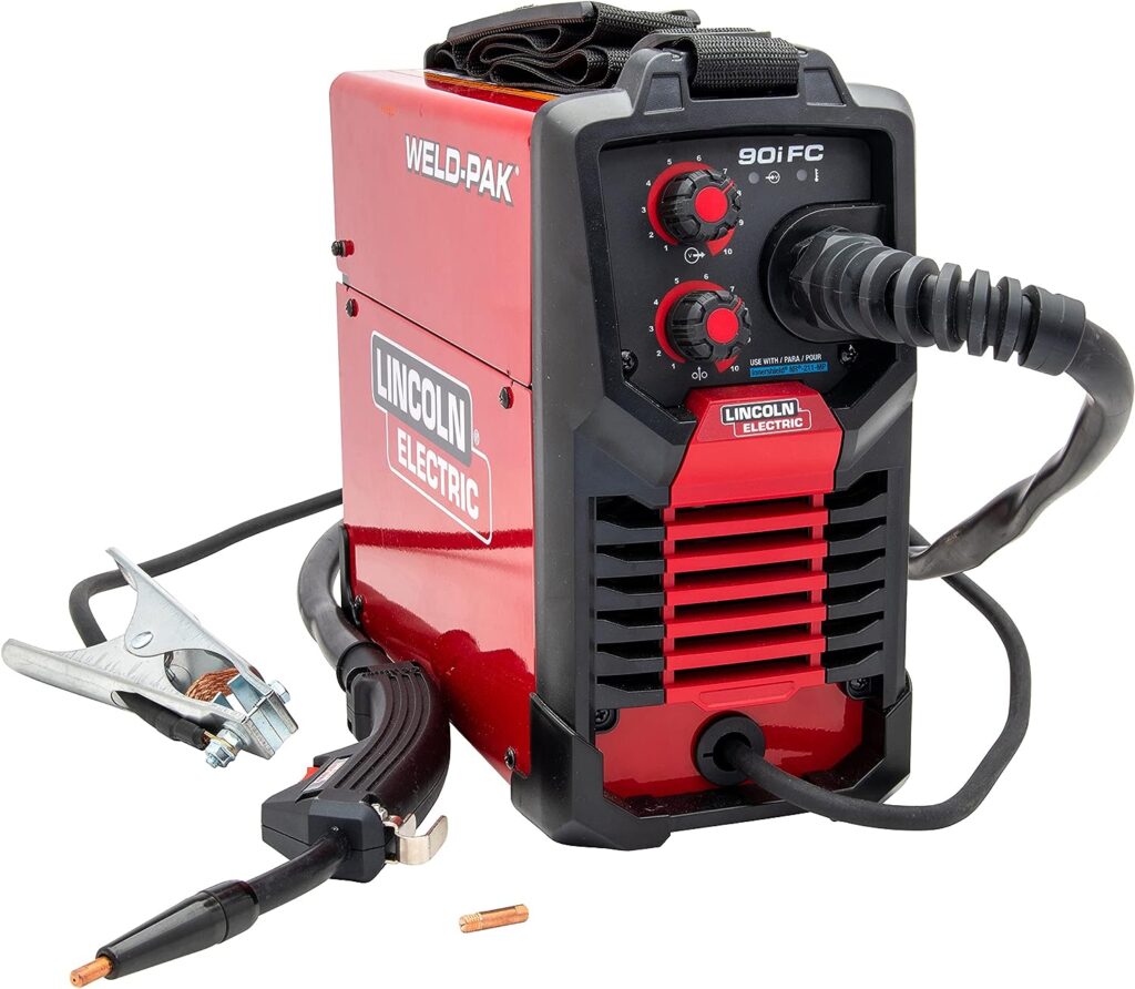 Lincoln Electric 90i FC Flux Core Wire Feed Weld-PAK Welder, 120V Welding Machine, Portable w/Shoulder Strap, Protective Metal Case, Best for Small Jobs, K5255-1