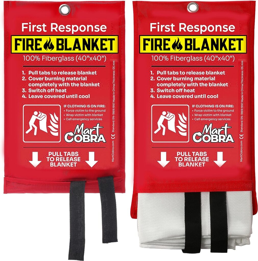 Mart Cobra Emergency Fire Blanket for Home and Kitchen Fire Extinguishers for The House x2 Prepared Fiberglass Fire Blankets Emergency for Home Fireproof Blanket Fire Retardant Blankets Grease Spray