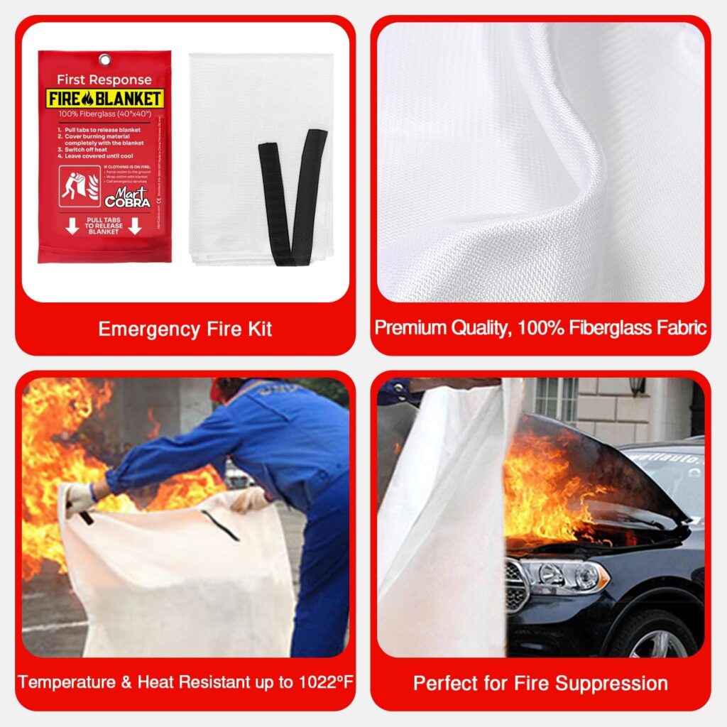 Mart Cobra Emergency Fire Blanket for Home and Kitchen Fire Extinguishers for The House x2 Prepared Fiberglass Fire Blankets Emergency for Home Fireproof Blanket Fire Retardant Blankets Grease Spray