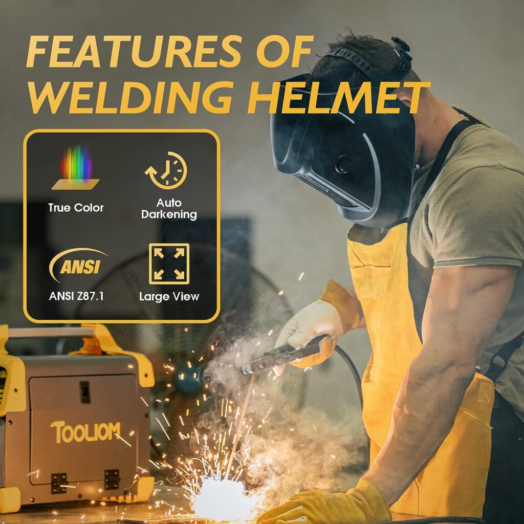 TOOLIOM Welding Helmet, True Color Auto Darkening 1/1/1/2 Large Viewing 3.94x 3.27 Welder Mask Hood with Weld/Grind/Cut Mode for TIG MIG/MAG MMA Plasma Grinding