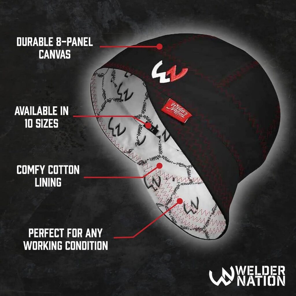 Welder Nation 8 Panel Soft, 10 oz Light Weight Cotton Welding Cap, Durable for Safety and Protection While Welding. Stick ARC