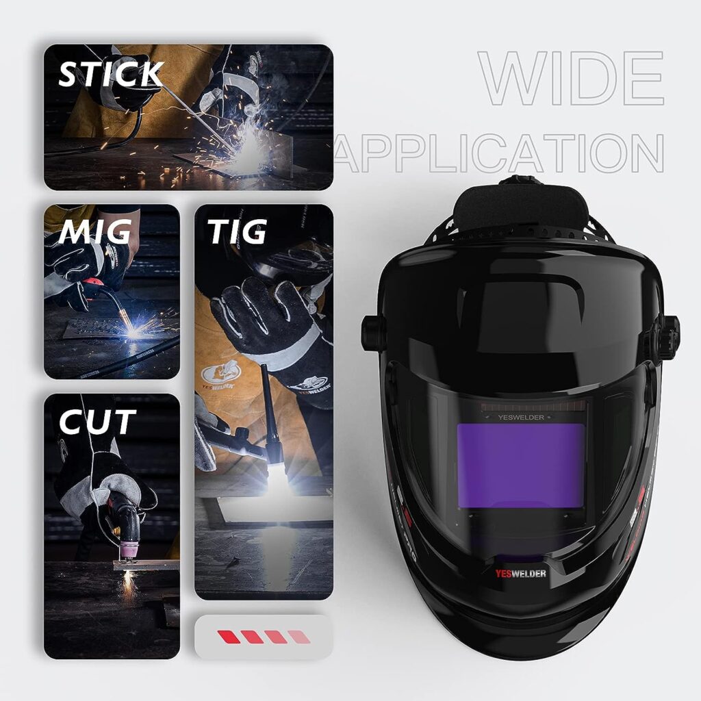 YESWELDER Large Viewing True Color Solar Powered Auto Darkening Welding Helmet with SIDE VIEW, 4 Arc Sensor Wide Shade 4/5-9/9-13 Welder Mask for TIG MIG ARC Grinding Plasma LYG-Q800D