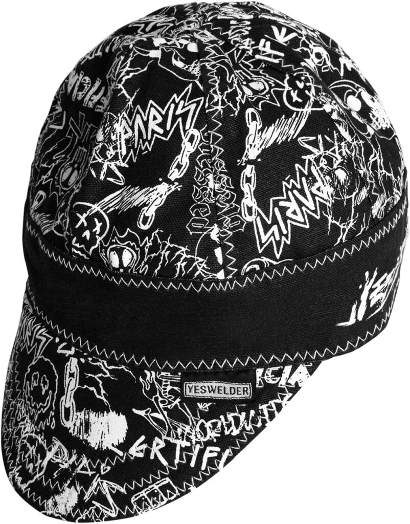 YESWELDER Reversible Welding Cap,Durable,Protective Welders Cap with Elastic Black and White