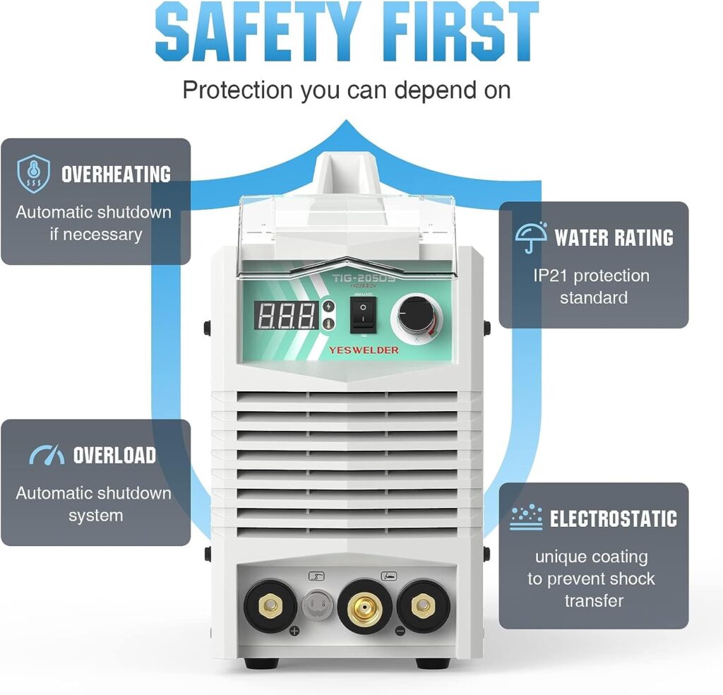 YESWELDER TIG Welder 205Amp HF TIG/STICK/ARC 2 In 1 TIG Welder 110220V Dual Voltage TIG Welding Machine with Foot Pedal Included TIG-205DS