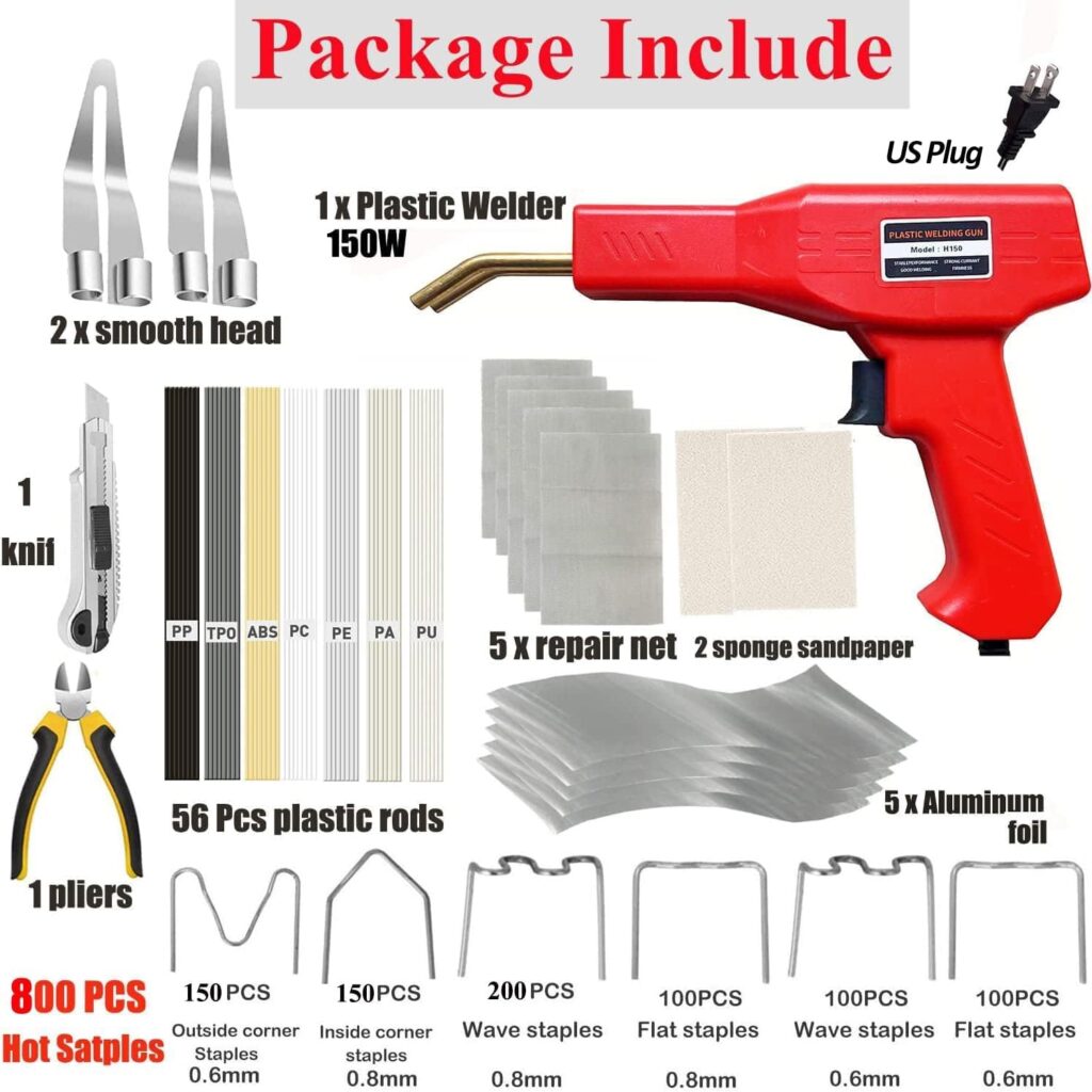 150W Plastic Welder, 2 in 1 Plastic Welding Kit Plastic Repair Welder Kit 800PCS Hot Stapler Soldering Gun with 56PCS Plastic Welding Rods Car Bumper Repair Kit for Most Plastic Repair