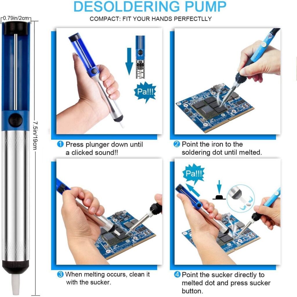 ANBES Soldering Iron Kit Electronics, 60W Adjustable Temperature Welding Tool, 5pcs Soldering Tips, Desoldering Pump, Soldering Iron Stand, Tweezers