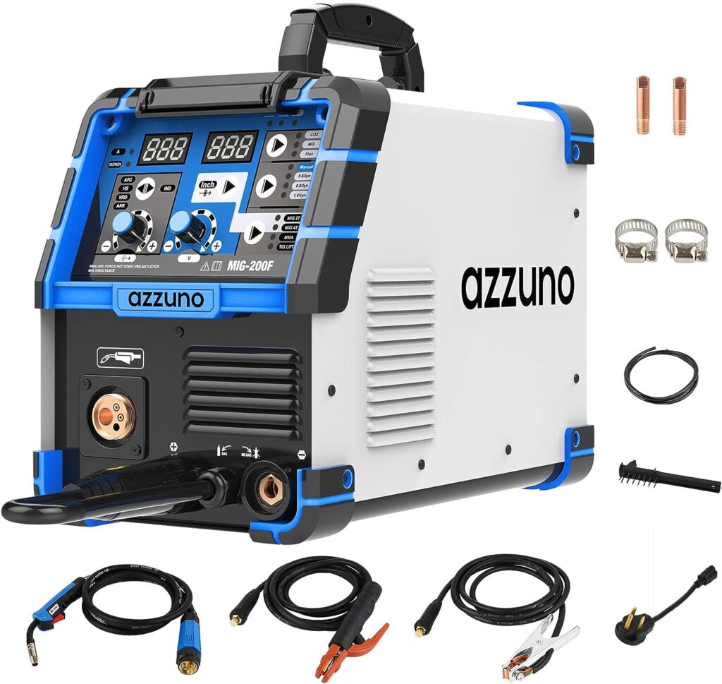 AZZUNO 200A MIG Welder,110V/220V Dual Voltage multiprocess welder,Gas Gasless MIG Welding Machine,4 in 1 Flux MIG/Solid Wire/Lift TIG/Stick ARC Welder (Grey)