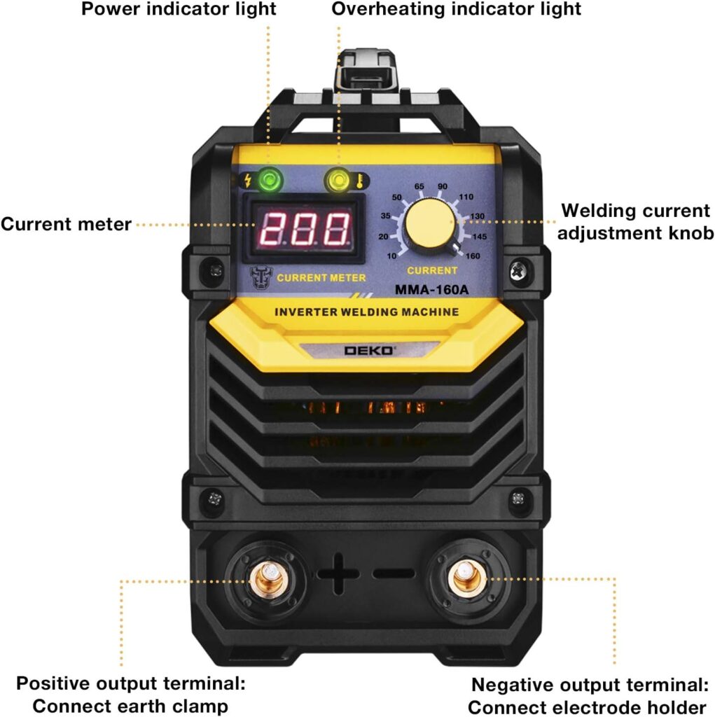 DEKOPRO 110/220V MMA Welder,160A ARC Welder Machine IGBT Digital Display LCD Hot Start Welder with Electrode Holder,Work Clamp, Input Power Adapter Cable and Brush