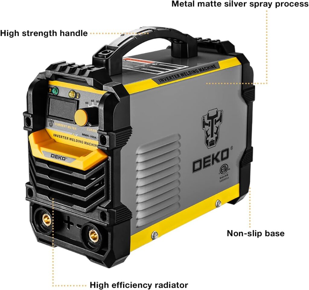 DEKOPRO 110/220V MMA Welder,160A ARC Welder Machine IGBT Digital Display LCD Hot Start Welder with Electrode Holder,Work Clamp, Input Power Adapter Cable and Brush