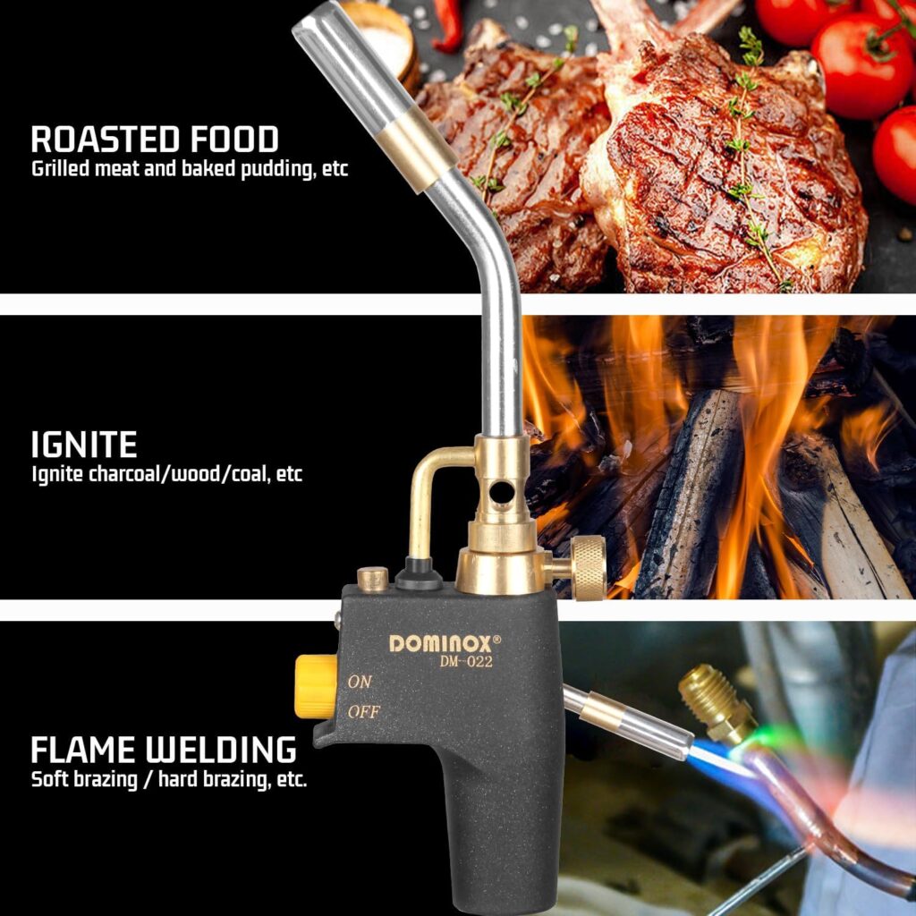 DOMINOX Propane Torch Head, High Intensity Torch Head Trigger Start Gas Torch, Soldering Torch for Propane, MAP and MAP PRO Tank, Soldering, Ignition, Barbecue, Lighting