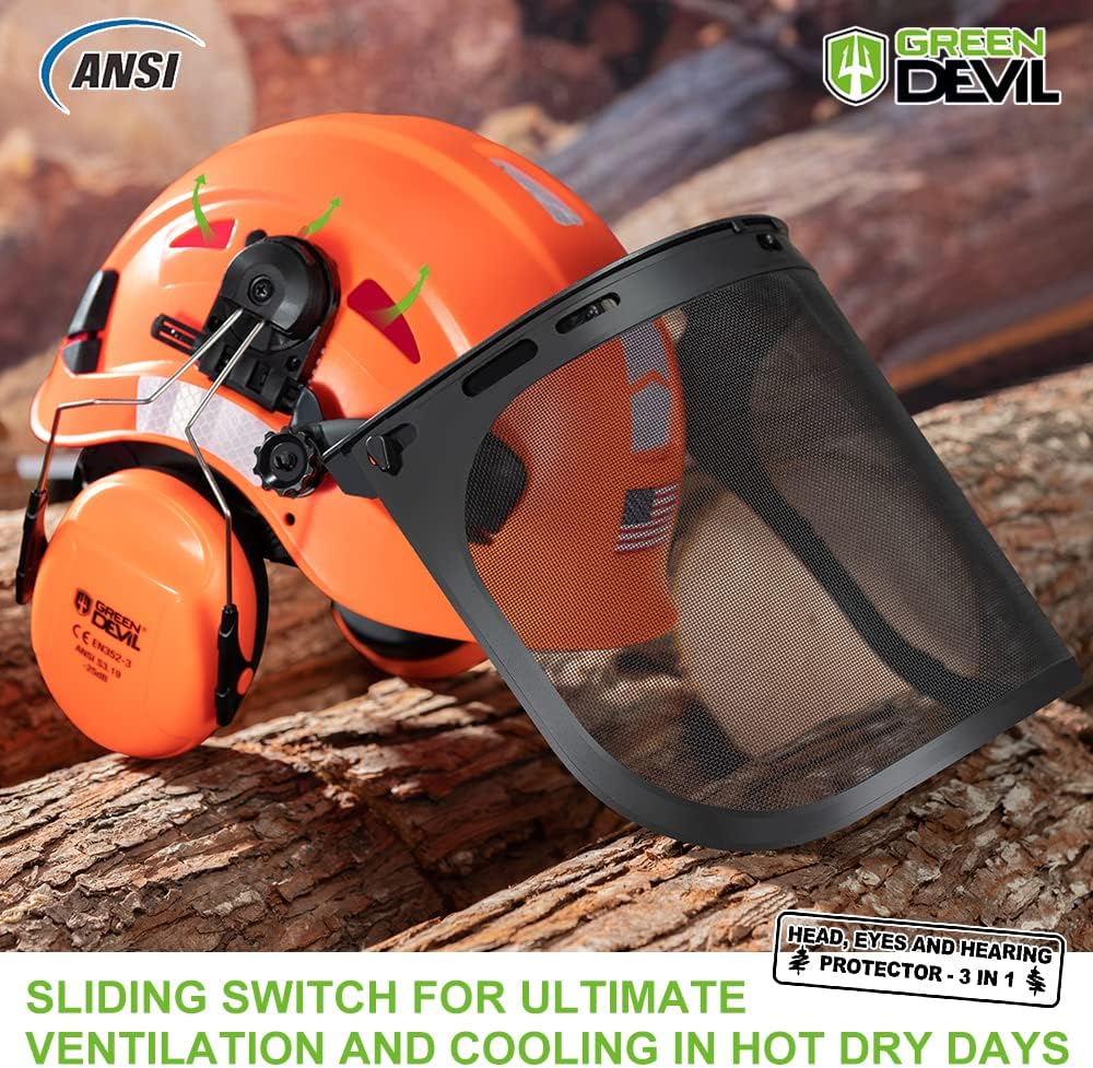 Forestry Safety Helmet Chainsaw Helmet with Mesh Face Shield and Ear Muffs 3 in 1 Forestry Hard Hat