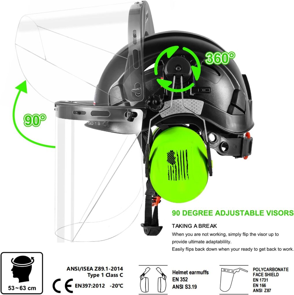 Forestry Safety Helmet Chainsaw Helmet with Mesh Face Shield and Ear Muffs 3 in 1 Forestry Hard Hat