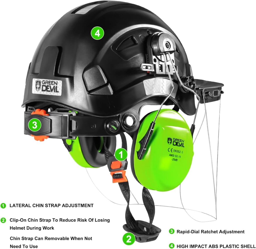 Forestry Safety Helmet Chainsaw Helmet with Mesh Face Shield and Ear Muffs 3 in 1 Forestry Hard Hat