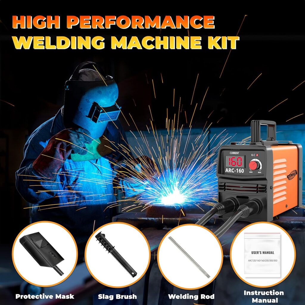 HEIZO Mini Stick Welder Machine 110V, 160A ARC Portable MMA Welding Machine, IGBT Inverter Welder Digital Display with Hot Start Arc Force Anti-Stick