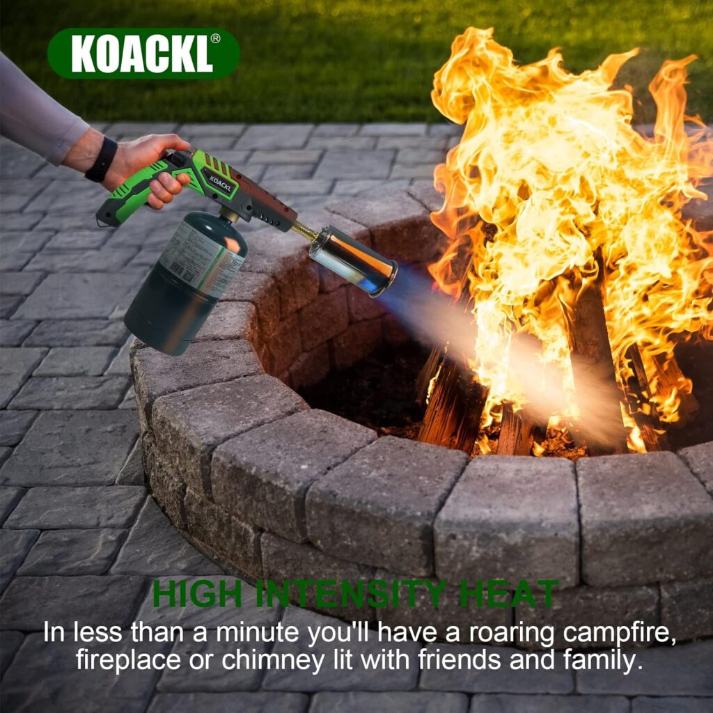 Koackl Powerful Propane Torch Head with Igniter, Campfire Starter, Charcoal Lighter, Welding Torch Head by MAPP, MAP/PRO, for Searing Steak, Soldering, Brazing, Stripping Paint(Tank Not Included)