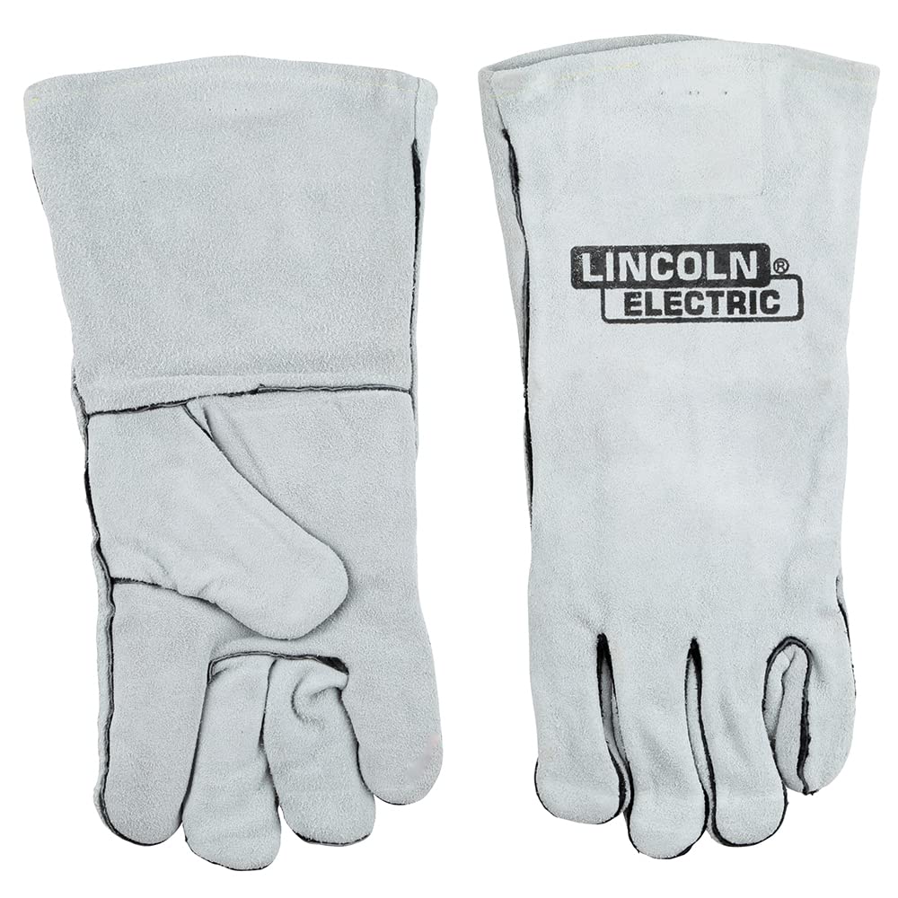 Lincoln Electric Leather Welding Gloves KH641, Premium Hand Protection from Welder and Cutting Torch Heat, Commercial Quality, Cotton Lined, Gauntlet Cuff, Unisex, Grey, One Size (Pack of 2)