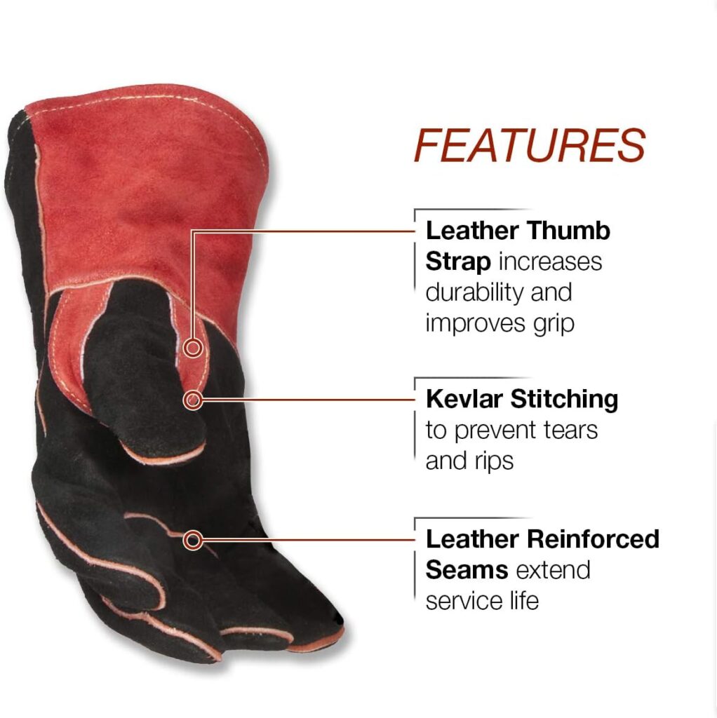 Lincoln Electric Traditional MIG/Stick Welding Gloves | 14 Lined Leather | Kevlar Stitching | K2979-ALL, Black, Red