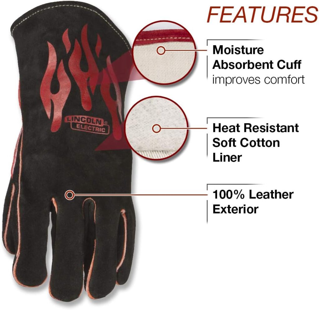 Lincoln Electric Traditional MIG/Stick Welding Gloves | 14 Lined Leather | Kevlar Stitching | K2979-ALL, Black, Red