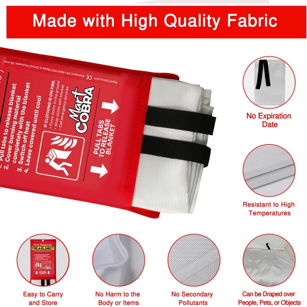 Mart Cobra Emergency Fire Blanket for Home and Kitchen Fire Extinguishers for The House x2 Fiberglass Fire Blankets Emergency for Home Fireproof Blanket Fire Retardant Blankets Grease Spray