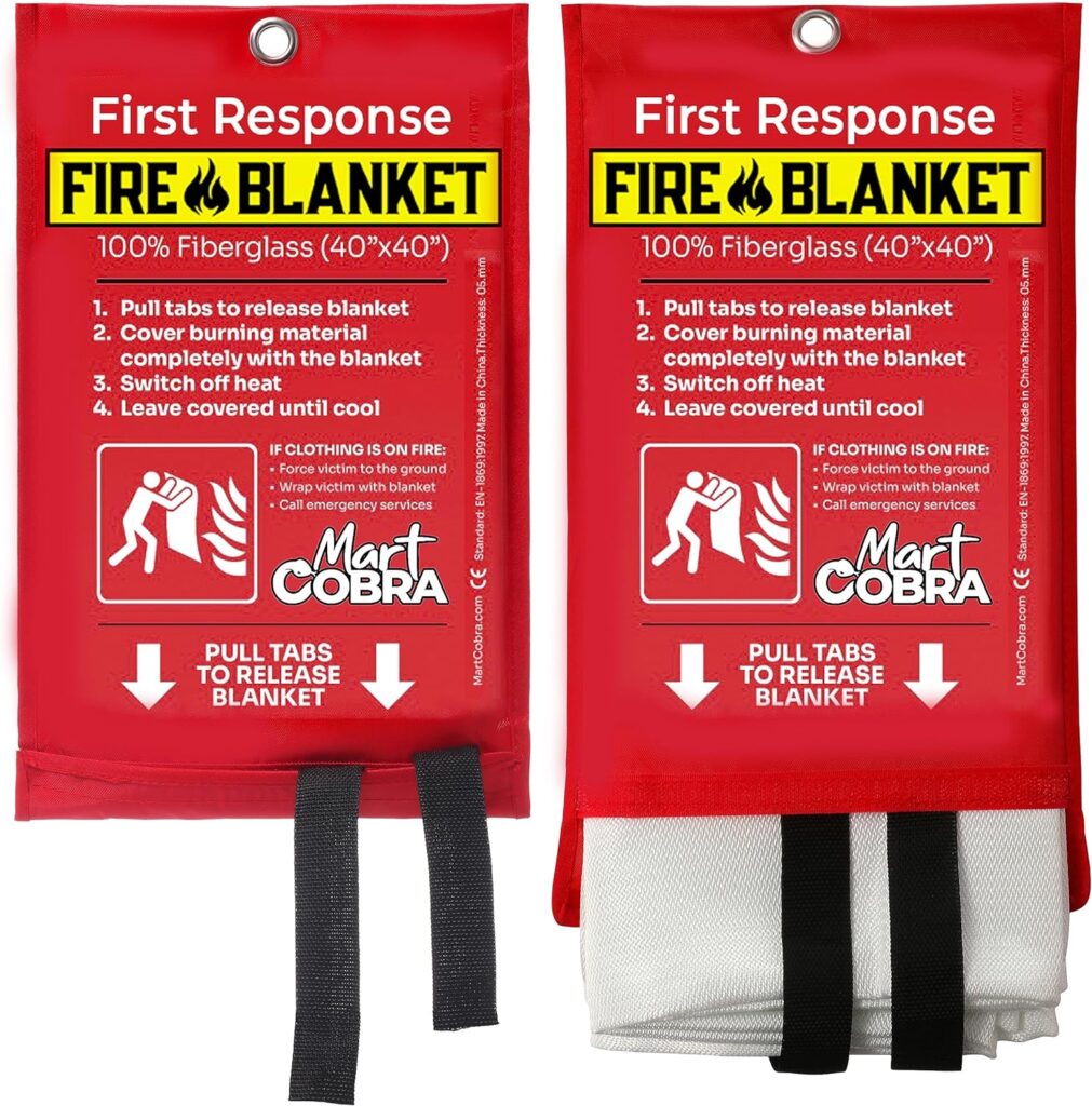 Mart Cobra Emergency Fire Blanket for Home and Kitchen Fire Extinguishers for The House x2 Fiberglass Fire Blankets Emergency for Home Fireproof Blanket Fire Retardant Blankets Grease Spray