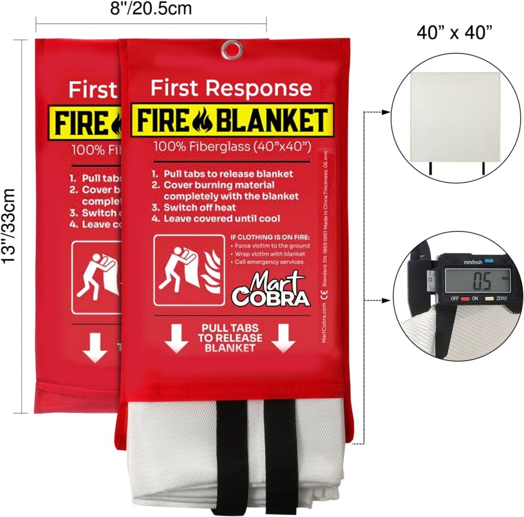 Mart Cobra Emergency Fire Blanket for Home and Kitchen Fire Extinguishers for The House x2 Fiberglass Fire Blankets Emergency for Home Fireproof Blanket Fire Retardant Blankets Grease Spray