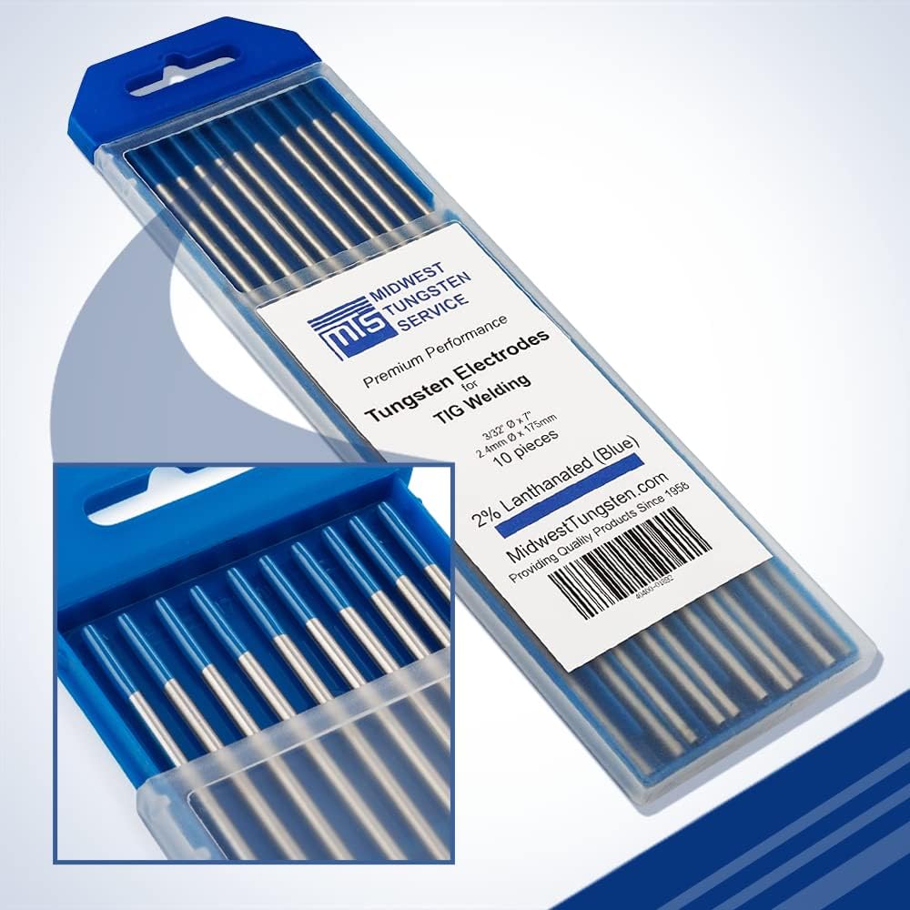 Midwest Tungsten Service TIG Welding Tungsten Electrodes 10-Pack (Blue - 2% Lanthanated Tungsten (WL20/EWLa-2), 3/32)