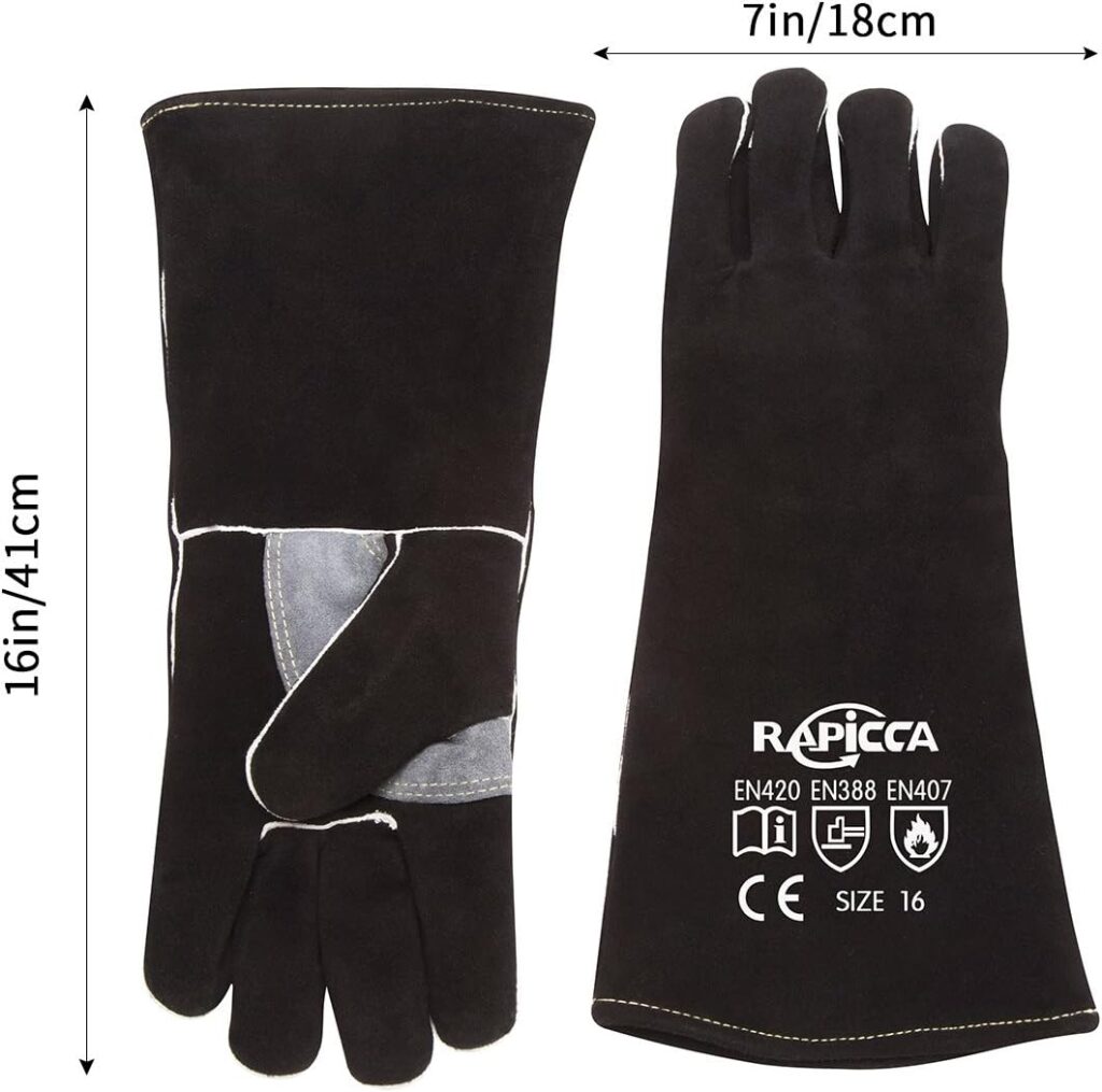 RAPICCA Welding Gloves Blue 16 Inches,932℉, Leather Forge/Mig/Stick Welding Gloves Heat/Fire Resistant, Mitts for Oven/Grill/Fireplace/Furnace/Stove/Pot Holder/BBQ/Animal Handling