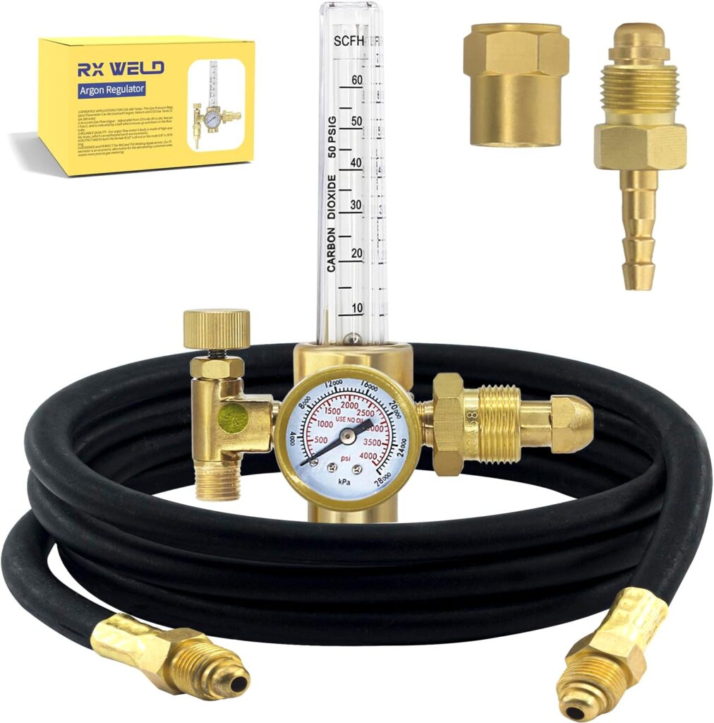 RX WELD Argon Regulator, Flow Meter Gas Regulator Gauge for Mig Tig Weld with Gas Hose Welding