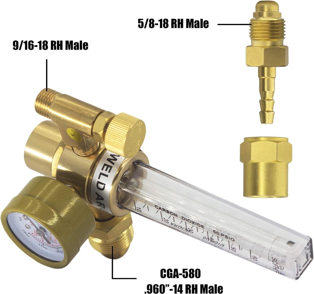 RX WELD Argon Regulator, Flow Meter Gas Regulator Gauge for Mig Tig Weld with Gas Hose Welding