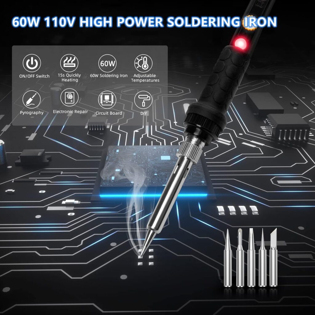 Soldering Iron Kit, 60W 110V Soldering Welding Iron Kit with Ceramic Heater, 10 in 1 Adjustable Temperature Soldering Welding Iron Kit Soldering Iron Pen for Metal, Jewelry, Electric Repairing, DIY