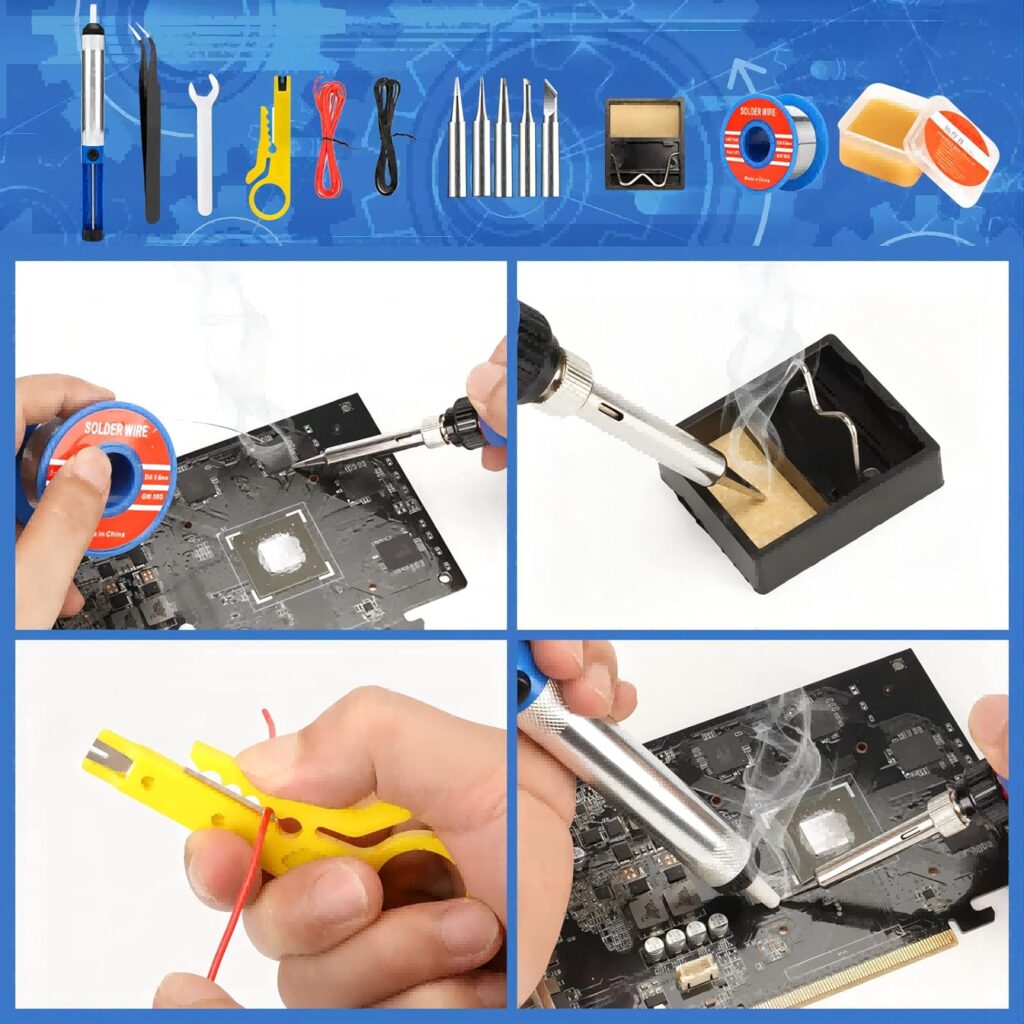 Soldering Iron Kit, 60W 110V Soldering Welding Iron Kit with Ceramic Heater, 10 in 1 Adjustable Temperature Soldering Welding Iron Kit Soldering Iron Pen for Metal, Jewelry, Electric Repairing, DIY