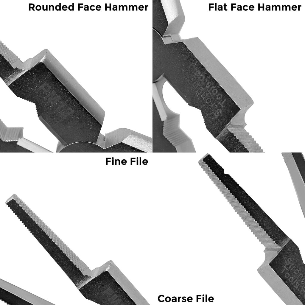 Strong Hand Tools, Deluxe MIG Welding Pliers, Slag Hammer, Flat Face Hammer, Scraper, Fine  Coarse Files, Side Pull V-Notch, Retention Chain, Ergonomic Grip, Heat Treated, 8 Inch, PM25