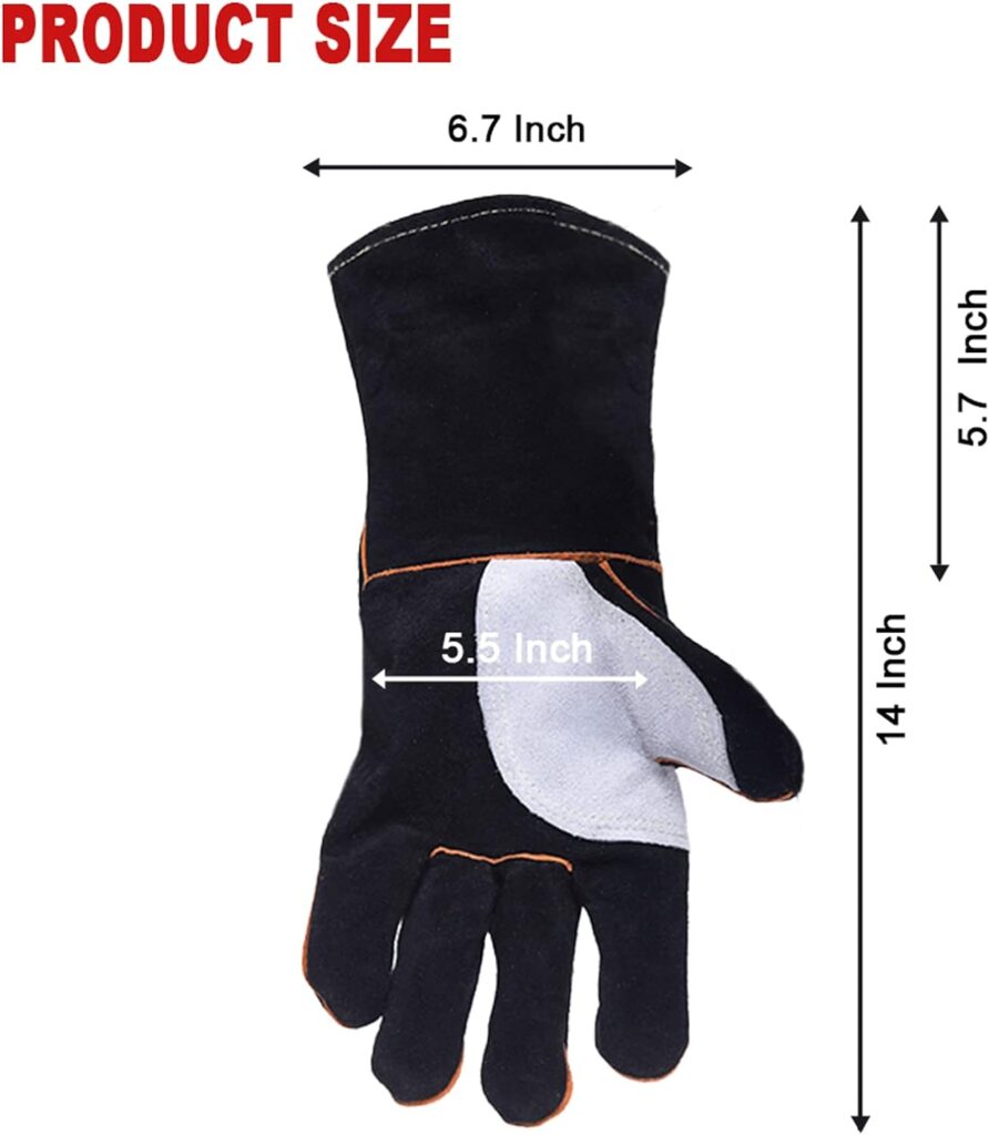 Welding Gloves 14 Inches Fire/Heat Resistant Leather For Mig,Tig,Stick,Forge,BBQ,Grill, Fireplace,Wood Stove, Furnace,Pot,Oven