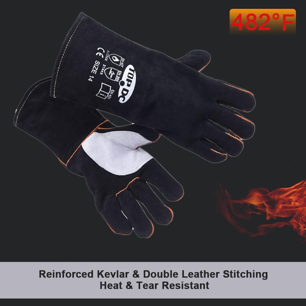 Welding Gloves 14 Inches Fire/Heat Resistant Leather For Mig,Tig,Stick,Forge,BBQ,Grill, Fireplace,Wood Stove, Furnace,Pot,Oven