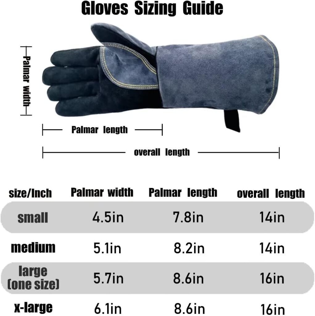 WZQH 16 Inches,932℉,Leather Forge Welding Gloves, Heat/Fire Resistant,Mitts for BBQ,Oven,Grill,Fireplace,Tig,Mig,Baking,Furnace,Stove,Pot Holder,Animal Handling Glove.Black-gray