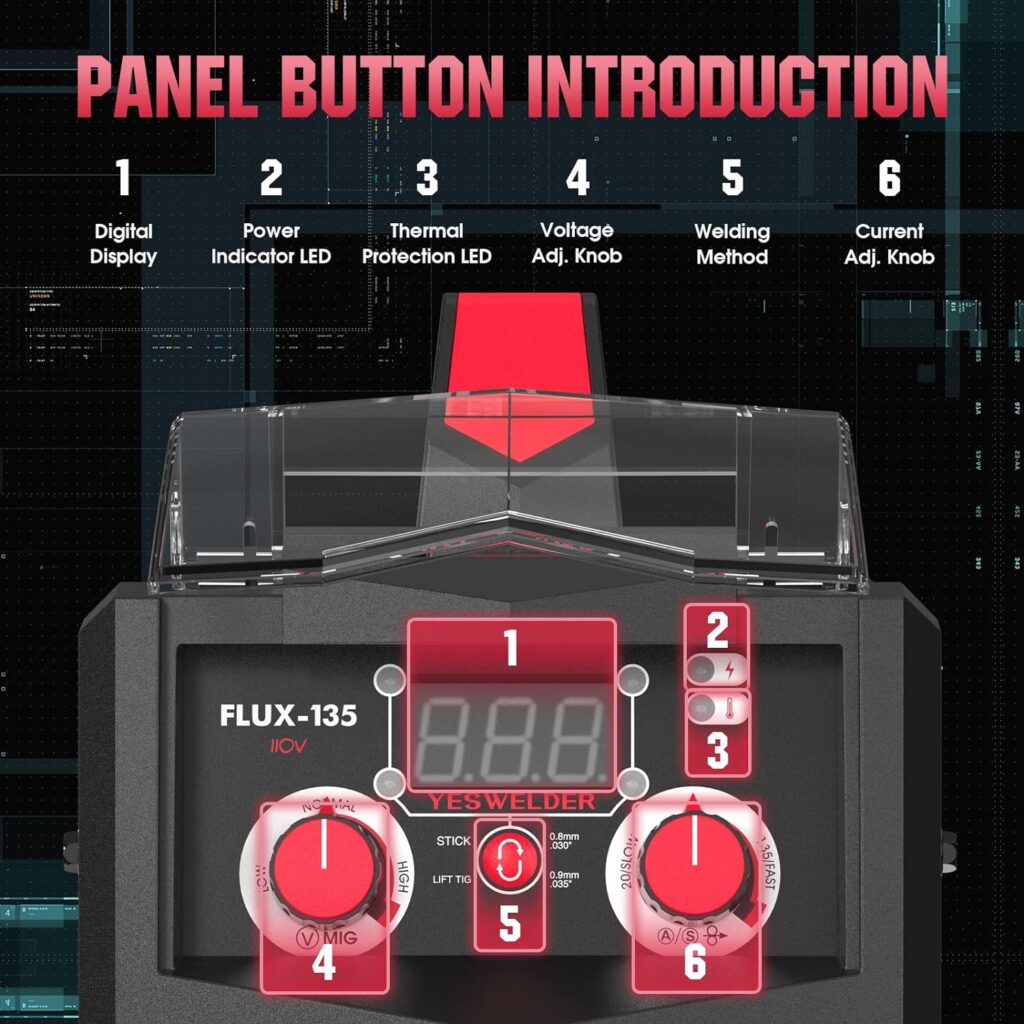 YESWELDER 135Amp MIG Welder,110V Flux Core Welder Flux MIG/Lift TIG/Stick 3-in-1 Welding Machine IGBT Inverter Welder