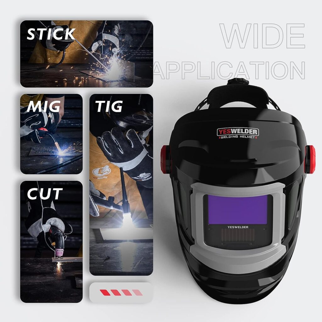 YESWELDER Large Viewing Screen 3.93X3.66 True Color Solar Power Auto Darkening Welding Helmet, 4 Arc Sensor, for TIG MIG Arc Weld Grinding Welder Mask LYG-17800F-ST