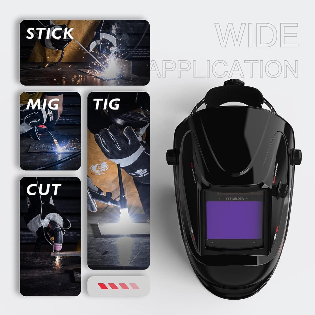 YESWELDER Large Viewing Screen 3.93X3.66 True Color Solar Power Auto Darkening Welding Helmet, 4 Arc Sensor, for TIG MIG Arc Weld Grinding Welder Mask LYG-17800F-ST