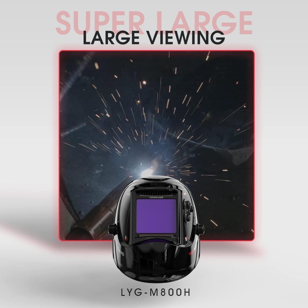 YESWELDER Large Viewing Screen 3.93X3.66 True Color Solar Power Auto Darkening Welding Helmet, 4 Arc Sensor Wide Shade 4/5-9/9-13 for TIG MIG Arc Weld Grinding Welder Mask LYG-M800H - Amazon.com