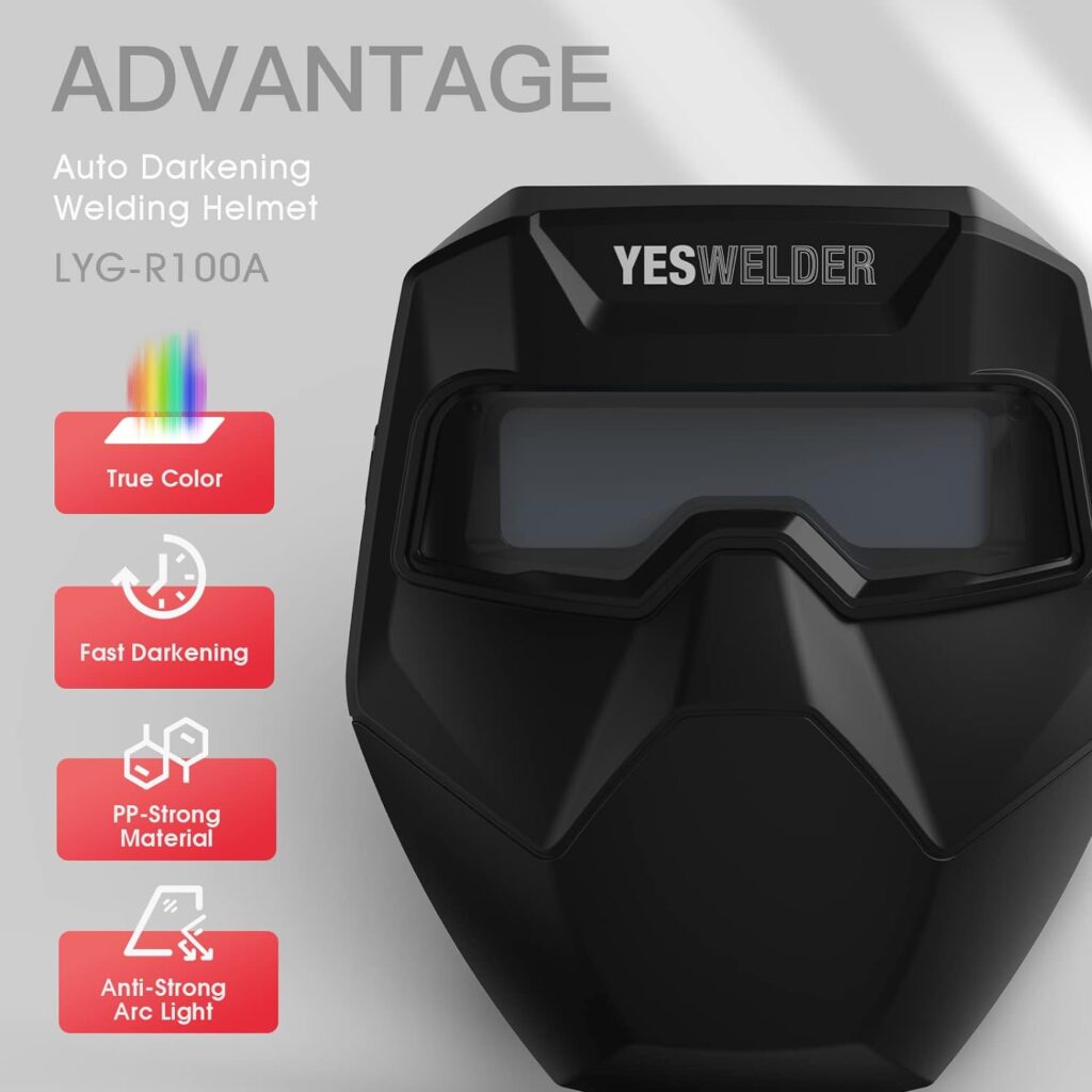 YESWELDER True Color Auto Darkening Welding Goggles,Wide Shade Range 4/5-9/9-13 with Grinding, Welding Glasses Welder Mask Welding Helmet for TIG MIG ARC Plasma Cut